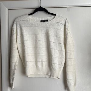 Central Park west New York White Crew Neck Sweater with Textured Stripes